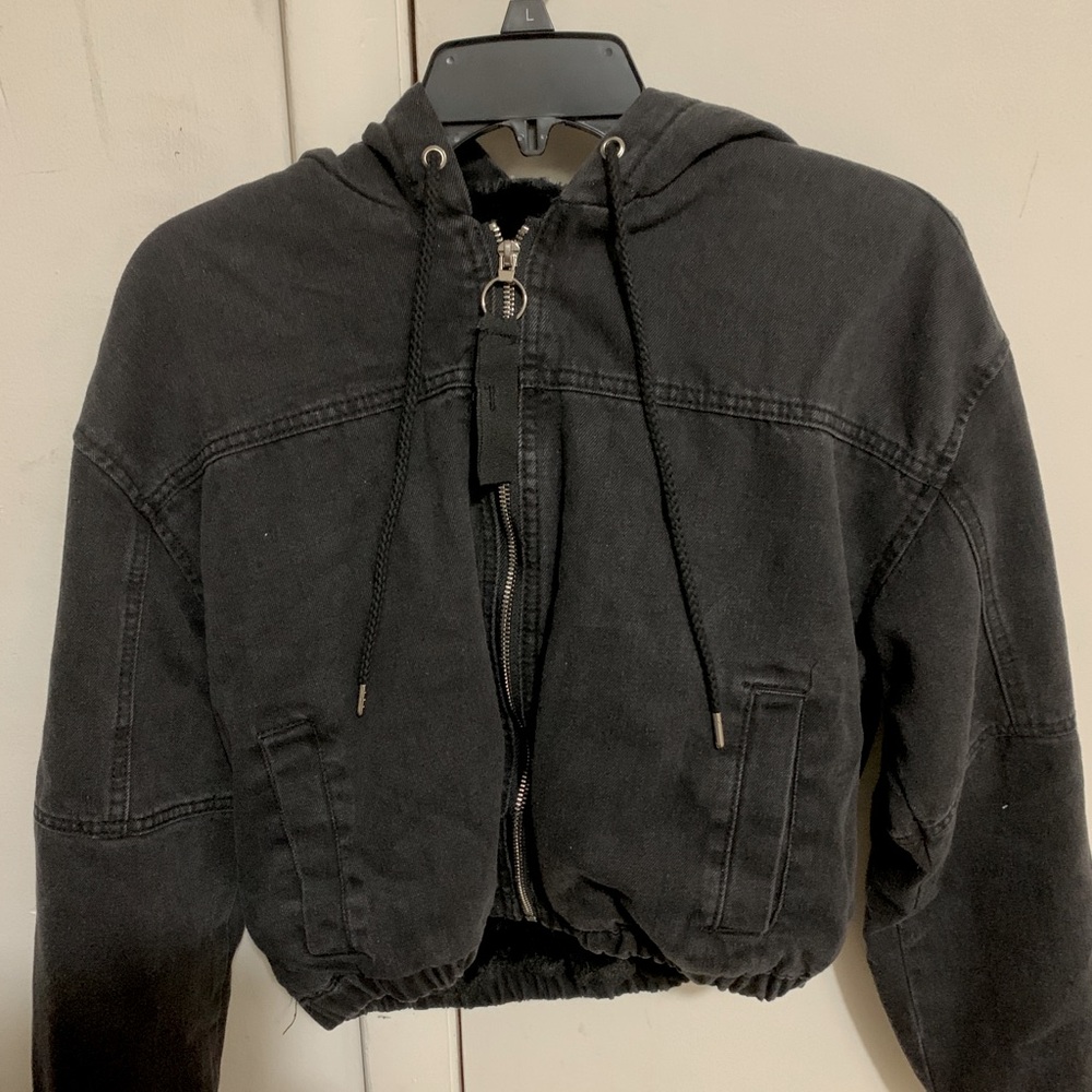 Black Fluffy Jean Jacket